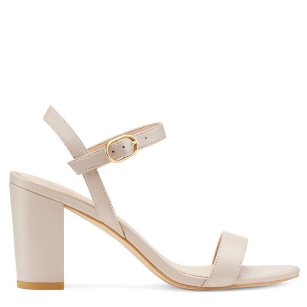 Stuart Weitzman Dancer 75mm leather Block Sandal heels in Dolce Taupe 9.5
